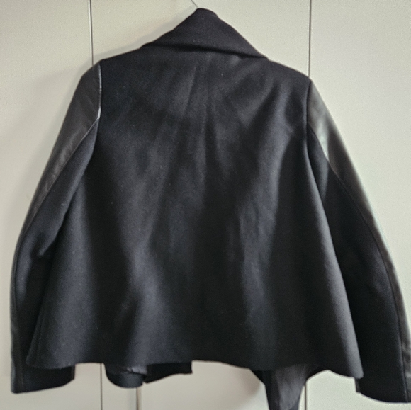 All Saints Black Wool Leather Sleeve Drape Cowl Neck Swoop Jacket 8 U.S. UK 12 - Picture 5 of 8